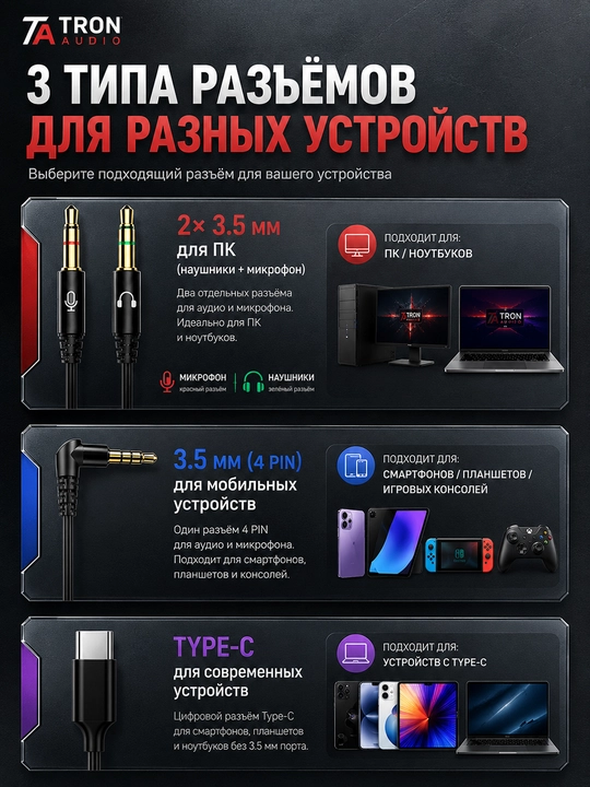 G59 simli o'yin quloqchinlari, mikrofonli, USB,Type-C va 3,5 mm, telefon va PC uchun
