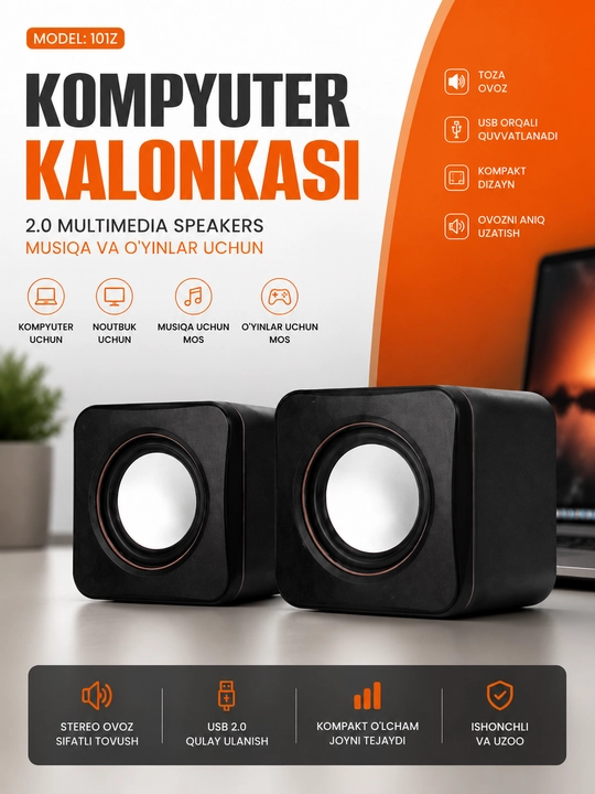 2.0 Multimedia karnaylar (Speakers) Model 101Z – kompyuter va noutbuk uchun, stereo ovoz