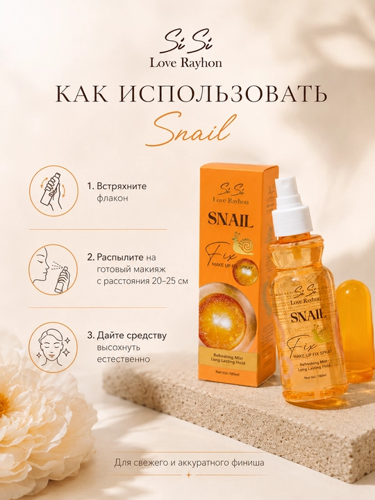 Спрей-фиксатор макияжа Si Si Love Rayhon, 180 мл, Snail, Hyaluronic Acid