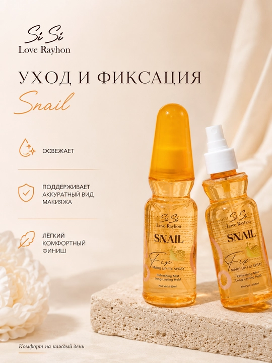 Спрей-фиксатор макияжа Si Si Love Rayhon, 180 мл, Snail, Hyaluronic Acid