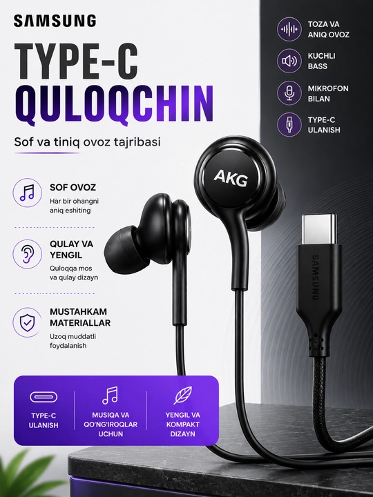 Mikrofonli Samsung AKG Type-C simli quloqchinlari - 