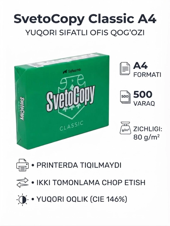 Sylvamo Svetocopy A4 C07/3 ofis qog‘ozi - printer uchun 500 varaq - 