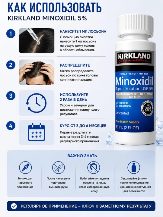 Лосьон для волос против выпадения Kirkland Minoxidil 5%, 60 мл