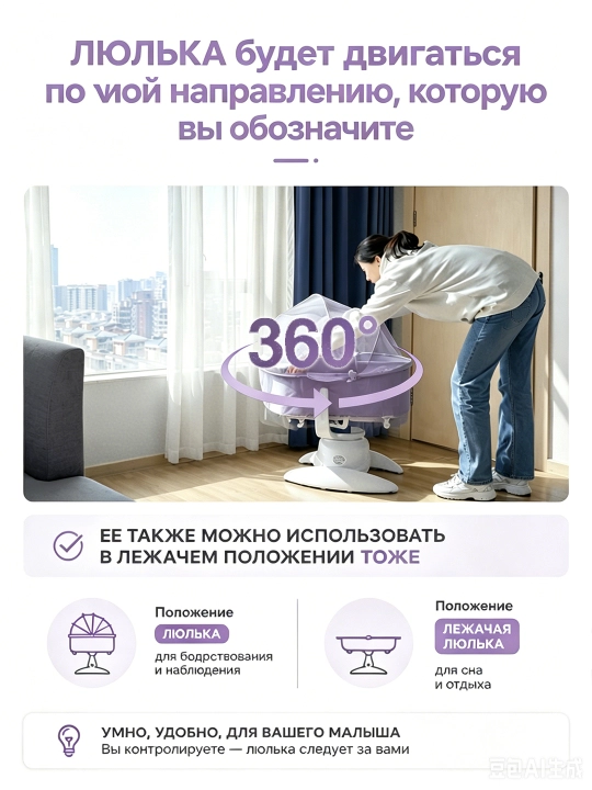 Avtomatik tebratish, pult va 360° aylanishli elektr bolalar belanchagi
