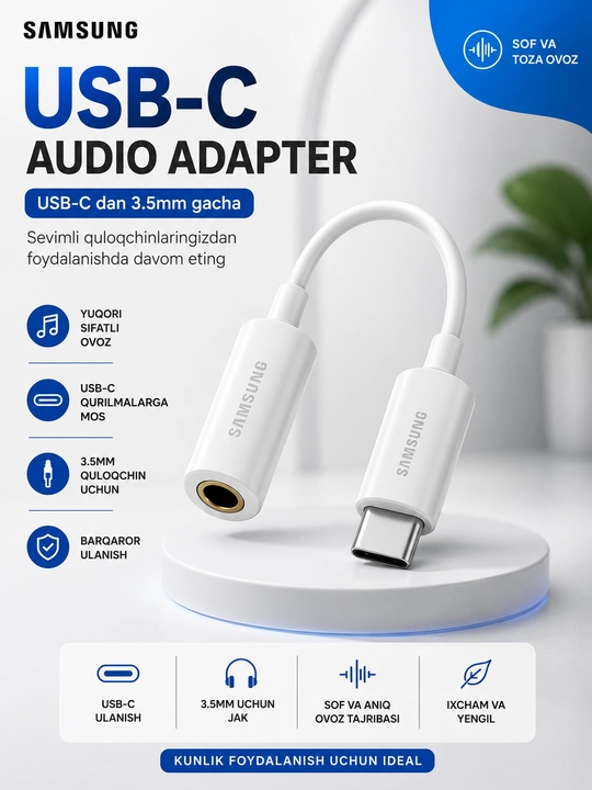 Adapter Samsung va iPhone uchun,Type-C va Lighting audio-ulagich,AUX va quloqchinlar uchun - 