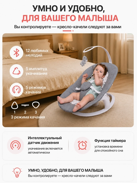 Avtomatik tebratish, pult va 360° aylanishli elektr bolalar belanchagi