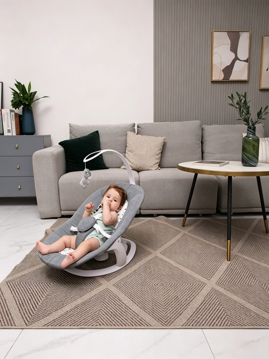 Avtomatik tebratish, pult va 360° aylanishli elektr bolalar belanchagi