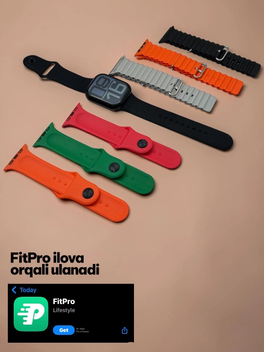 Aqlli soat, 1+1, 2 ta Smart Watch 8 va 8 ultra, 11 ta kamar va g'ilof bilan