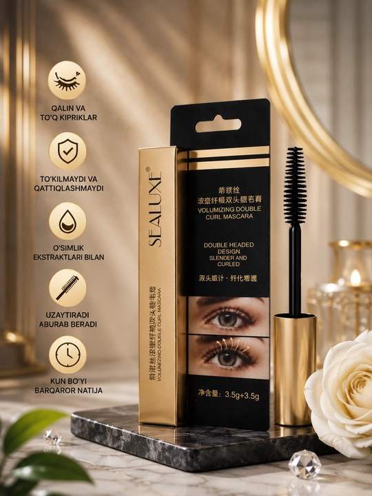SEALUXE ikki tomonlama kiprik tushi, hajm beruvchi va burovchi maskara 3.5 g + 3.5 g