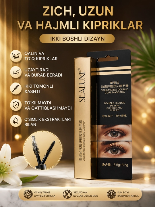 SEALUXE ikki tomonlama kiprik tushi, hajm beruvchi va burovchi maskara 3.5 g + 3.5 g