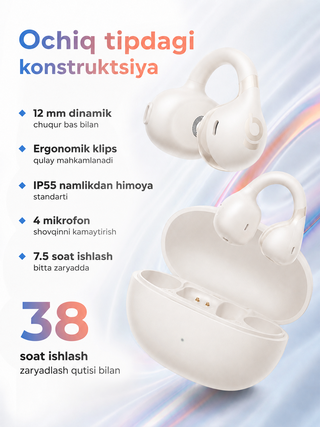 Simsiz quloqchinlar Baseus Bass BC1 Open Ear, TWS, mikrofonli