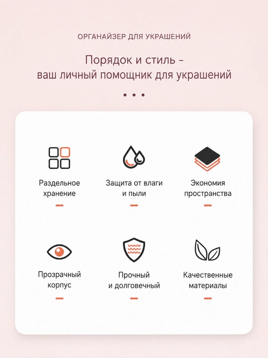 Органайзер для украшений прозрачный многоуровневый с секциями для хранения