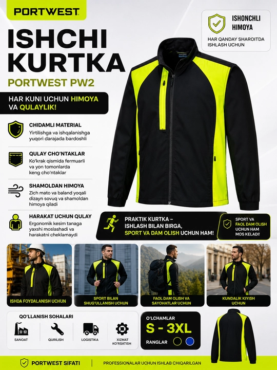 Portwest CD885 ish kurtka-shamol o'tkazmaydigan kurtka, turizm va faol dam olish uchun - 
