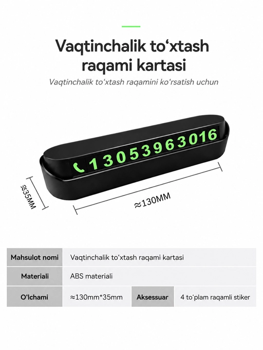 Avtomobilda telefon raqami bilan to'xtash joyi kartasi