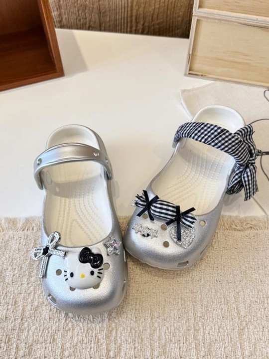 Летние балетки Crocs для девочек, мягкие и легкие, с джибитами орхидеи и Hello Kitty