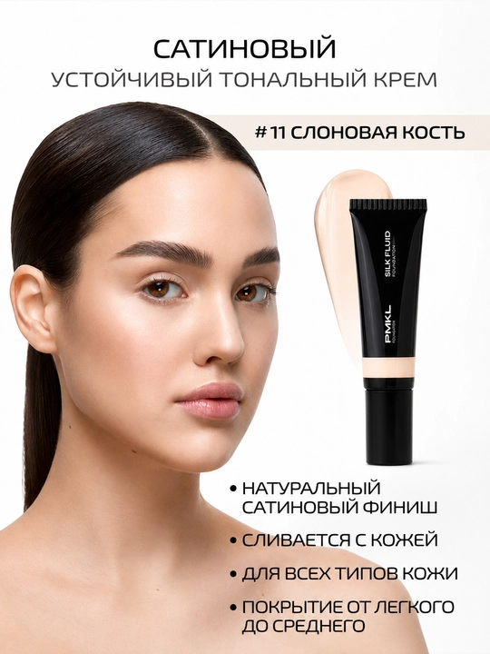 PMKL promakeup SILK FLUID стойкий сатиновый тональный крем #11 слоновая кость (холодный) - 