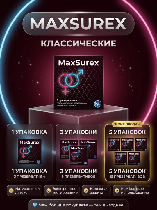 MAXSUREX prezervativlari - Klassik, Qovurg‘ali, Nuqtali va Nuqtali-qovurg‘ali