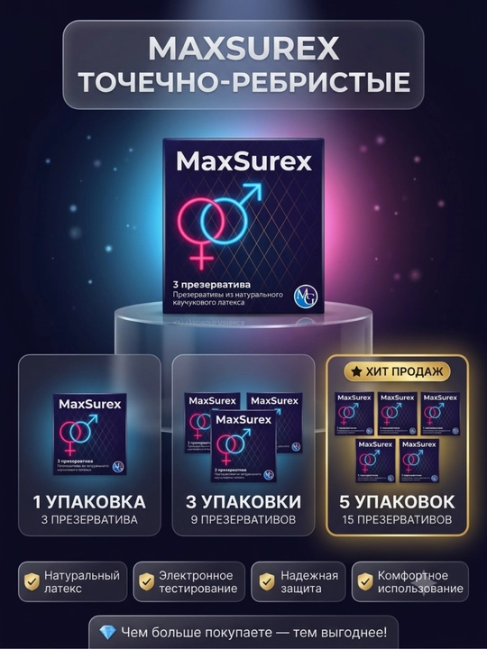 MAXSUREX prezervativlari - Klassik, Qovurg‘ali, Nuqtali va Nuqtali-qovurg‘ali