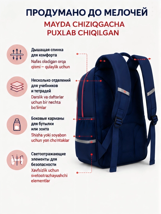 Qizlar va o'g'il bolalar uchun maktab ryukzaki, ortopedik