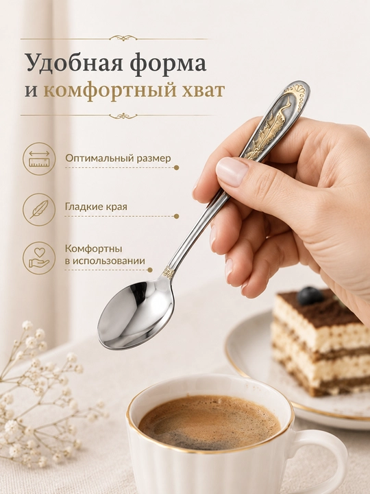 Choy qoshiqlari to‘plami 6 dona, 14,5 sm, bezakli metall qoshiq
