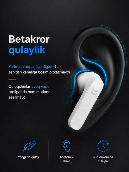 Simsiz quloqchinlar Baseus Bass BS1 NC, quloq ichiga qisman kiradigan, TWS, ANC, LDAC