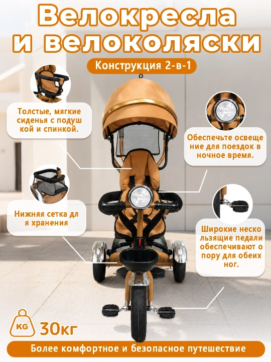 Детская коляска, велосипед,  с защитными бортиками и солнцезащитным козырьком