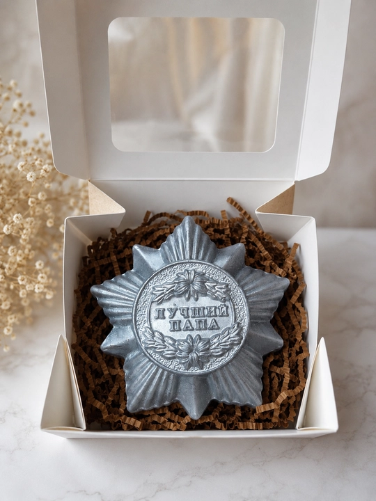 Erkaklar va otalarga sovg‘a sifatida qo‘lda yasalgan esdalik sovuni, medal shaklida