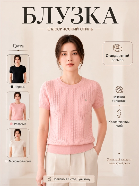 Блузка женская, летняя, с коротким рукавом, белая, Кофточки женские - 