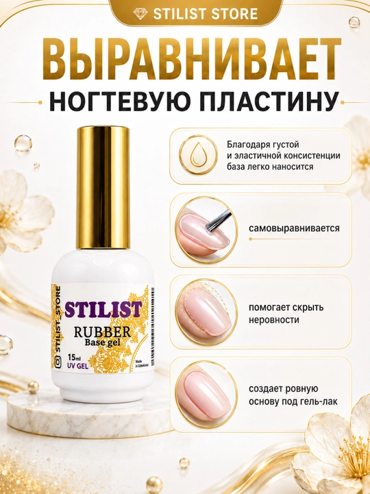 STILIST Rubber Base Gel – tirnoqlar uchun kauchuk baza geli 15 ml