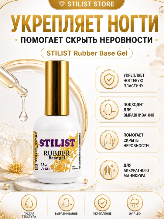 STILIST Rubber Base Gel – tirnoqlar uchun kauchuk baza geli 15 ml