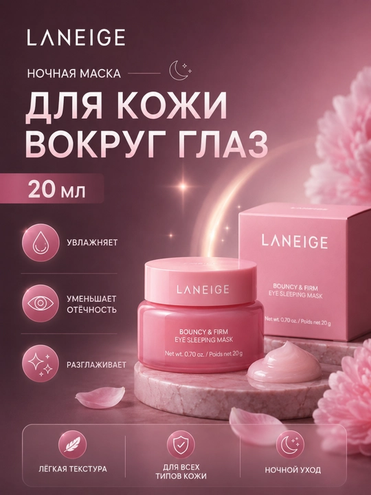 Ночная маска для кожи вокруг глаз LANEIGE Bouncy & Firm Eye Sleeping Mask, 20 мл - 