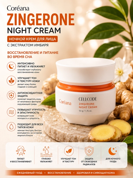 Coreana Cellcode Zingerone zanjabil ekstrakti bilan yuz uchun parvarish to‘plami