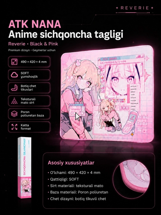 ATK Anime Mouse Pad-Reverie,NANA Premium sichqoncha tagligi - 