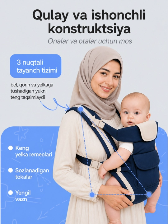 Bolalar kengurusi - Ergonomik xit (baby carrier), 3.5-13 kg gacha, nafas oluvchi mato