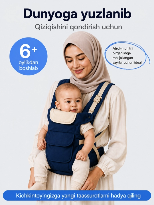 Bolalar kengurusi - Ergonomik xit (baby carrier), 3.5-13 kg gacha, nafas oluvchi mato