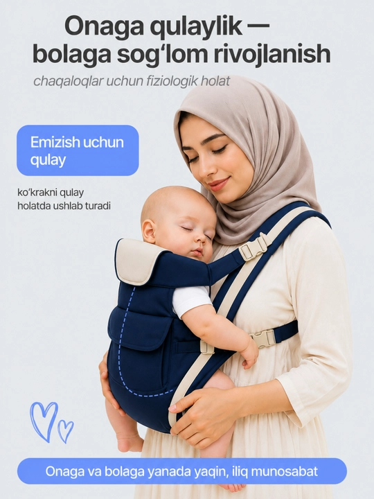 Bolalar kengurusi - Ergonomik xit (baby carrier), 3.5-13 kg gacha, nafas oluvchi mato