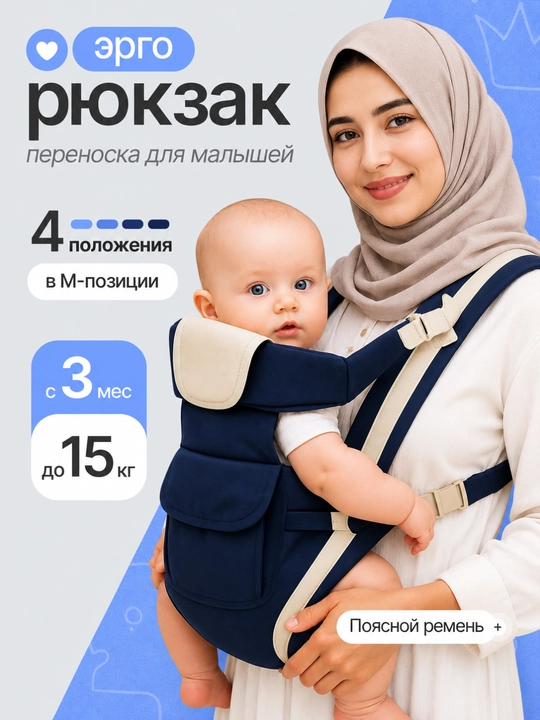 Bolalar kengurusi - Ergonomik xit (baby carrier), 3.5-13 kg gacha, nafas oluvchi mato