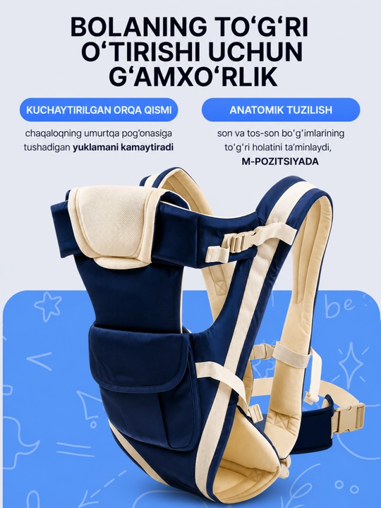 Bolalar kengurusi - Ergonomik xit (baby carrier), 3.5-13 kg gacha, nafas oluvchi mato