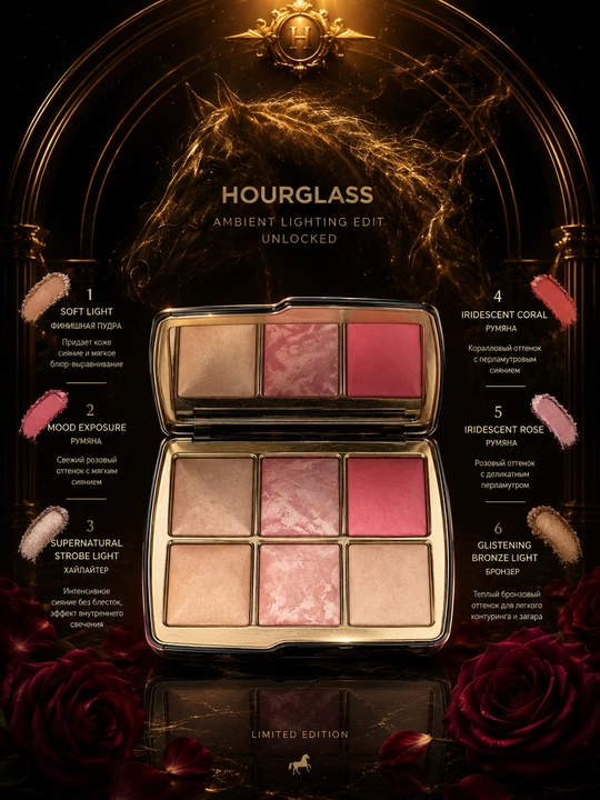 Hourglass Ambient Lighting Edit Unlocked Horse — палетка для лица 6 оттенков