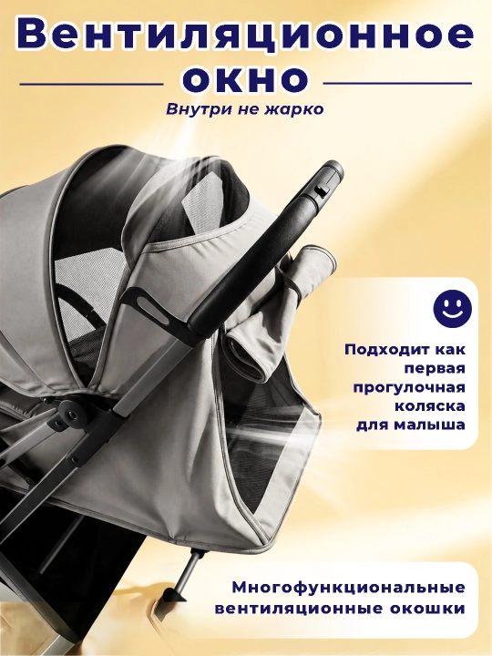 Коляска 0-36 мес, складная, вентиляция, ремень, тормоз, сумка