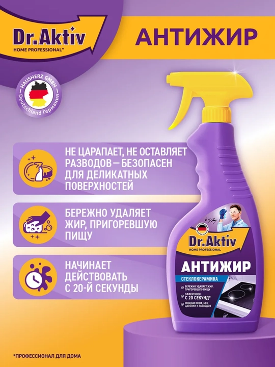 Антижир для стеклокерамики Dr.Aktiv чистящее средство для кухни, спрей, 500 мл