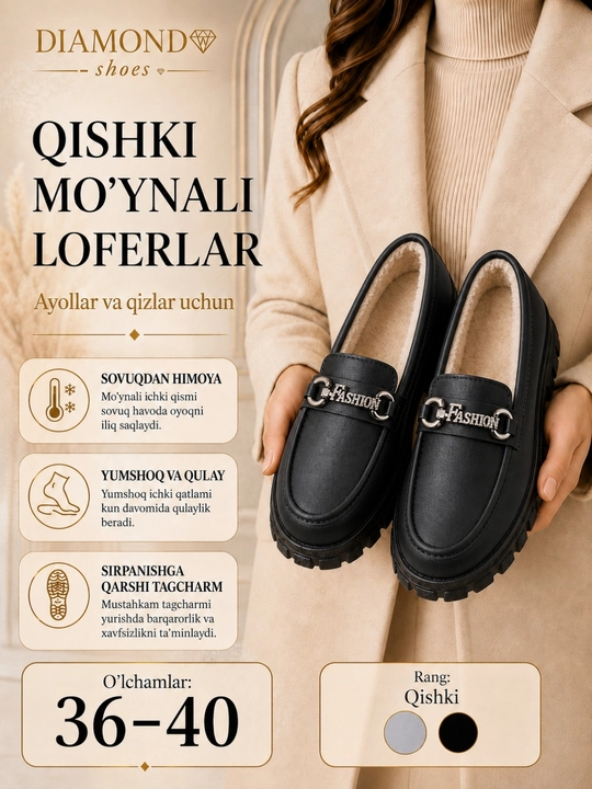 Ayollar va qizlar uchun qishki mo‘ynali loferlar - 