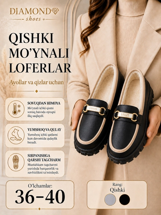 Ayollar va qizlar uchun qishki mo‘ynali loferlar - 