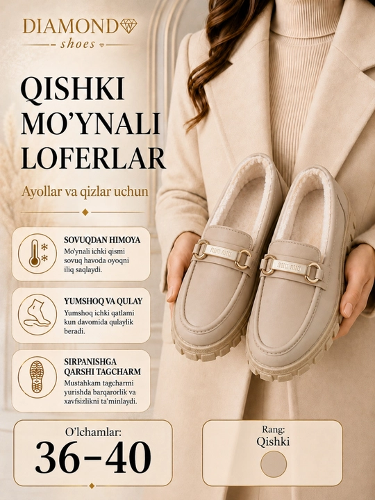 Ayollar va qizlar uchun qishki mo‘ynali loferlar - 