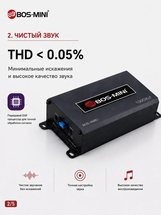 BOS-MINI BOS-468D 4 kanalli DSP kuchaytirgich, 1000 W × 4, Android uchun