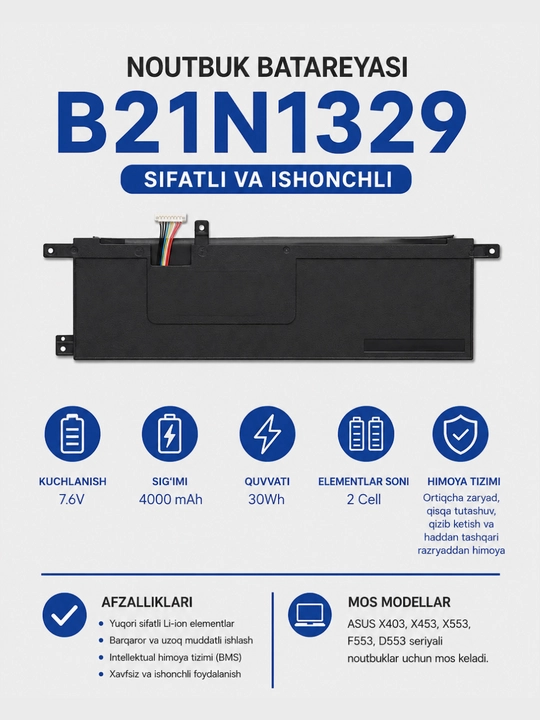 ASUS X403 X453 X553 F553 D553 uchun B21N1329 Batareya