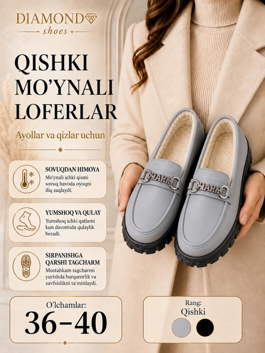 Ayollar va qizlar uchun qishki mo‘ynali loferlar - 