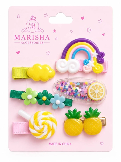 MARISHA Набор декоративных заколок для волос для девочек с фруктами и сладостями - 