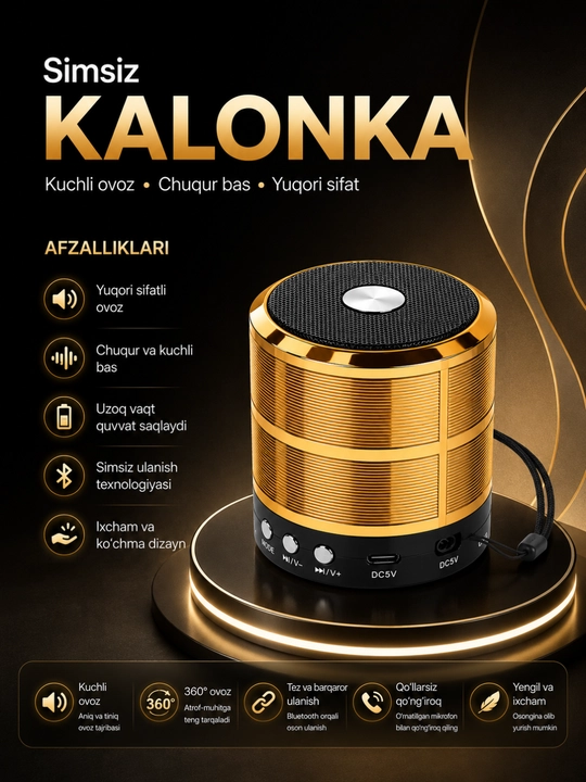 WS-887 Bluetooth Kolonka Simsiz Karnay FM Radio USB TF AUX Portativ Dinamik Qora - 