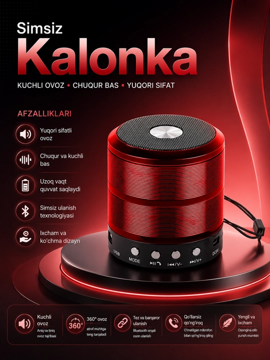 WS-887 Bluetooth Kolonka Simsiz Karnay FM Radio USB TF AUX Portativ Dinamik Qora - 